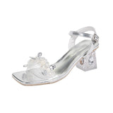 Breakj New High-Heeled Shoes Fashion Water Drill With Silver Coarse Shoes Sweet Lady Square Head Crystal