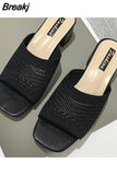 Women Shoes Woman's Slippers Mules Slides Peep Toe High Heels Sandal Female Shoe Casual Medium Heel 2023 Summer
