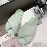 Size Woolen Slippers For Women 2024 Autumn And Winter New Flat-Bottomed Indoor And Outdoor Wear Cross Plush Cotton