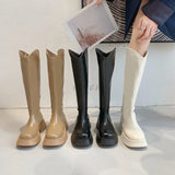 2023 Autumn Winter New Leather Thick Soled Riding Women's Chelsea Hevxm Knee High Square Toe Botines De Mujer