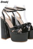 Buckle Platform Women Sandals Summer 2023 New Hot Sexy Elegant Rhinestones Shoes Thick Heels Sandals Bowknot Decor