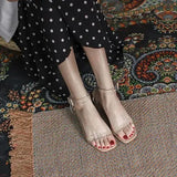 Women's Shoes Clear Sandals for Woman Transparent Footwear with Medium Heels Chunky Summer 2023 Block Heel Thick Buckles
