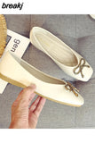 Women Soft Leather Ballerina Flats Comfortable Green Pink Beige Ballet Flats Square Toe korean Boat Shoes Plus Size