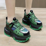 Shiny Glitter Chunky Dunky Sneaker Women Lace Up Platform Vulcanized Shoes Female Thick Heels Casual Sneakers