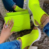 Women New Mesh Thick-heeled Fish Mouth Round-headed Large Size Fashion High Heels Women Outdoor All-match