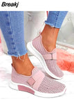 Summer Women Breathable Mesh Crystal Sneakers Light Weight Knitted Casual Ladies Flats Hook Loop Fashion Vulcanized