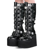 Design Female Wedges High Heels Thigh High Boots Fashion Black Platform Boots Women 2023 Gothic Cosplay Shoes Woman