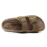 New Summer Men Beach Slipper Couple Shoe Casual Cork Nubuck Leather Women Outdoor Fashion Double Buckle Slide