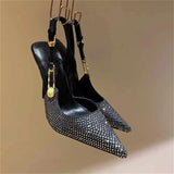 Stiletto Sandals For Women's Wedding Shoes Shiny Rhinestone Pumps Banquet Brand Pointed Toe High Heels Shoes For
