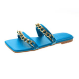 Women Summer Slides Chain Decorative Flip Flops Outdoor Sexy Casual Sandals Female Square Heel Slippers Plus Size