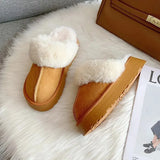 Slippers Women Winter Plush Sandals Luxury Slip on Platform Slides Female Thick Sole Designer Cotton Home