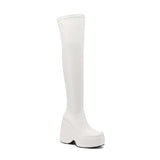 Furtado 2022 spring autumn Women Over The Knee High Boots Pointed Toe wedges Heels slip on platform white Thigh High