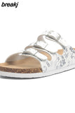 New Summer Women Buckle Cork Slipper 2023 Casual Mixed Color Outside Non-slip Beach Slides