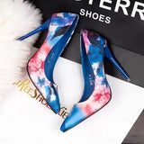 Women Fashion Floral Comfortable Heels Szpilki Damskie Ladies Cute Sweet Red Summer Slip on High Heel Shoes Party Pumps