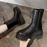 Breakj Boots Female 2023 New Fall British Wind Thick Bottom Casual Strap Middle Boots High Heel Ins Web Celebrity