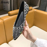 Women Flat Ballet Shoes String Bead Bling Crystal Pointed Toe Flats Shoes Elegant Lady Shoes Wedding Shoes Size