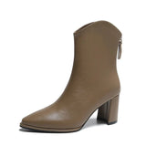 Winter New Fashionable Pointed Leather Top Outerwear with Rear Zipper Large Comfortable Naked Boots Women's