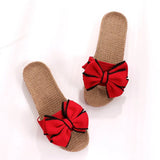 Casual Slides Comfortable Flat Slippers Striped Bow Linen Flip Flops Flats Sandals Ladies Indoor Shoes Chinelos