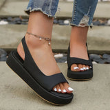 PU Leather Platform Sandals Women Casual Back Strap Flat Sandals Woman 2023 Summer Open Toe Non Slip Beach Shoes Plus