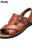Summer New Men's Genuine Leather Sandals Men's Fashion Leather Beach Shoes Plus Size Casual Sandals Slippers for
