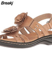 Summer Women Sandals New Hollow Out Wedge Flowers Casual Sandalias Retro Platform Ladies Comfortable Plus Size