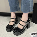 Crystal Buckle Women High Heels Mary Jane Shoes Chunky Sandals Spring New Women black Sexy Elegant Party dress