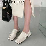 Women Casual Loafers Simple Style Square Toe Low Heels Pumps Fashion British Moccasin Female Slip On Shoes For Party Dress