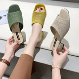 Women Shoes Woman's Slippers Mules Slides Peep Toe High Heels Sandal Female Shoe Casual Medium Heel 2023 Summer