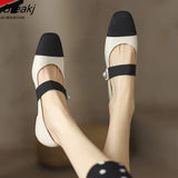 Flat Shoes Women Spring Autumn Mary Jane Shoes Square Toe Single Shoes Pearl Buckle