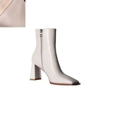 Shoes Split Leather Zipper Square Toe High Heels Women Ankle Boots Korea Style Simple Boots Office Ladies Elegant