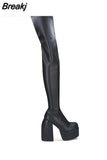 Dropship Sexy Party Elegant Chunky Platform Women Boots Great Quality Big Size 48 Walking Comfy Knee High