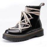 Boots Platform Genuine Leather Lace-up Chunky Motorcycle Ankle Boots Female Winter Shoes Woman Punk Booties Botas