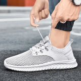 Men Sneakers Summer Mesh Breathable Casual Walking Shoes Solid Color Lace-Up Flat Comfort Walking Running Shoes Tennis