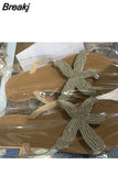 Beaded Gold Slippers Women Summer Beach Sandals Outdoor Cute Starfish Sandals Ladies Flip Flops Plus Size 43