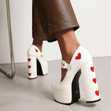 Pumps Round Toe Chunky Block Heel Ankle Strap With Heart 2023 Spring Brand New High Heels Mary Janes Women