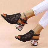 New Women Summer Fashion Mid Heels Peep Toe Shoes for Women Glitter Sandals Ladies Buckle Strap Bling Rhinestone