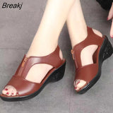 New Black Solid Women Sandals Summer Pumps Shoes Casual Wedges Zipper High Heels Platform Female Sandals Plus Size