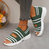 Stripe Knitted Wedge Sandals Women 2024 Cover Heels Platform Sandles Woman Plus Size Summer Thick Sole Beach