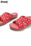 Women Slippers Fabric Soft Dots Shoes 2023 Comfort Open Toe Lightweight Slip On Female Plus Size Chaussure