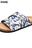 New Summer Men Camouflage Cork Slipper Canvas Non-slip Buckle Outside Beach