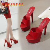 Color Woman Wedding Shoes Sandals 2023Nightclub Sexy High-heeled 15cm Shoes Slippers Heels Waterproof Sandal Summer