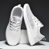 Men Sneakers Summer Mesh Breathable Casual Walking Shoes Solid Color Lace-Up Flat Comfort Walking Running Shoes Tennis