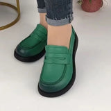 and Autumn 2023 New Round Toe Leather Topped Women Thick Sole Shoes Wear Solid Color Versatile Women's Shoes
