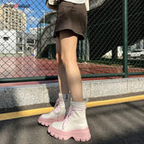 Women Boots Shoes For Boots Winter Platform Ankle Boots Sexy Punk Motorcycle Boots Shoes Woman Booties white pink