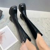 2023 Autumn Winter New Leather Thick Soled Riding Women's Chelsea Hevxm Knee High Square Toe Botines De Mujer