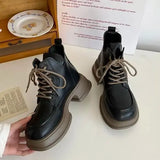Boots Rock Shoes Woman Boots-Women Flat Heel Luxury Designer Round Toe Lace Up Winter Footwear 2023 Ankle Med Lolita