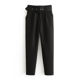 Solid Elegant Pencil Pants Women Business Suit Pants Female Pleated Lady Long Trousers With Belt Pantalones