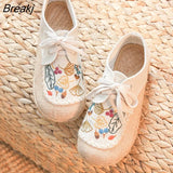 women's new spring and autumn linen casual shoes ethnic style embroidered lace-up cotton linen