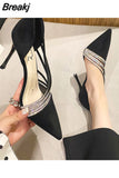 Women Fashion Pumps Slip On Shallow Dress Shoes High Heel Wedding Shoes Pointy Toe Pumps Narrow Band Crystal Stiletto Thin