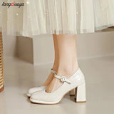High Heels Shoes Female 2024 Sexy Ankle Straps Black Red Heeled Mary Jane Shoes Thick-Heeled Party Dress